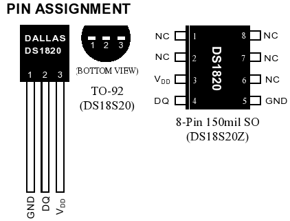 DS18S20 - zapojenie vývodov